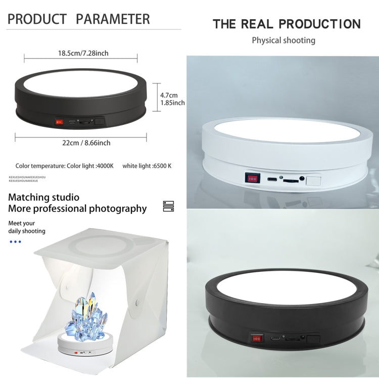 22cm Colorful LED Light Electric Rotating Display Stand Turntable, Style:Power Plug-in(White)