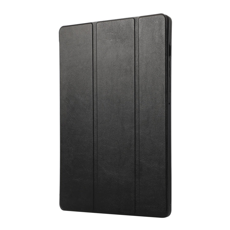 For Samsung Galaxy Tab S9 FE+ 3-Fold Pure Color TPU Leather Tablet Case with Pen Slot(Black)