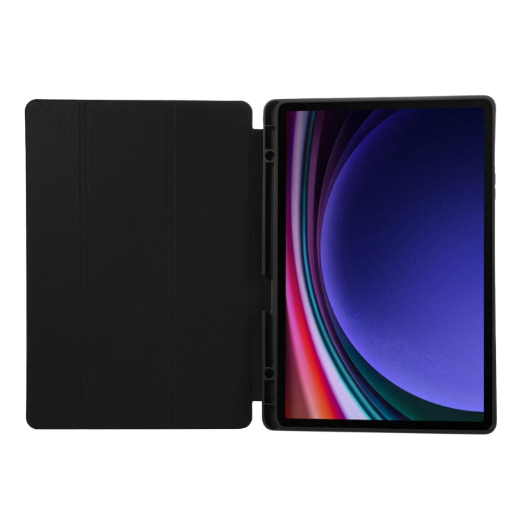 For Samsung Galaxy Tab S9 FE+ 3-Fold Pure Color TPU Leather Tablet Case with Pen Slot(Black)