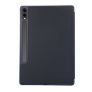 For Samsung Galaxy Tab S9 FE+ 3-Fold Pure Color TPU Leather Tablet Case with Pen Slot(Dark Blue)