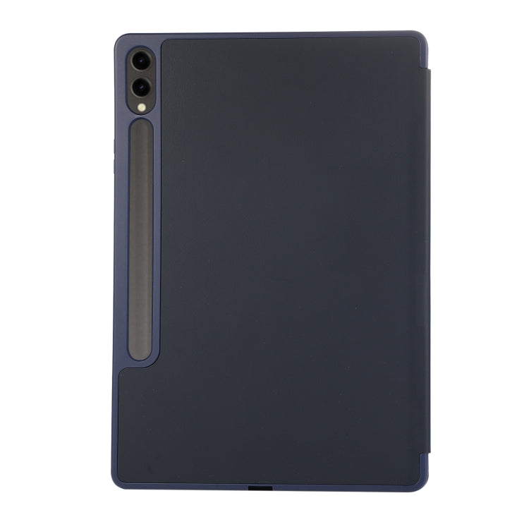 For Samsung Galaxy Tab S9 FE+ 3-Fold Pure Color TPU Leather Tablet Case with Pen Slot(Dark Blue)