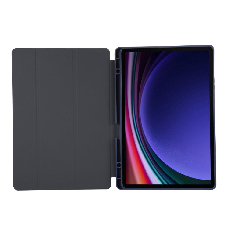 For Samsung Galaxy Tab S9 FE+ 3-Fold Pure Color TPU Leather Tablet Case with Pen Slot(Dark Blue) - Galaxy Tab S9 FE+ by PMC TechLife | Online Shopping South Africa | PMC TechLife