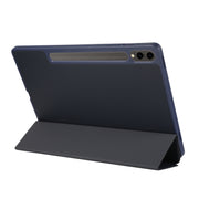 For Samsung Galaxy Tab S9 FE+ 3-Fold Pure Color TPU Leather Tablet Case with Pen Slot(Dark Blue)