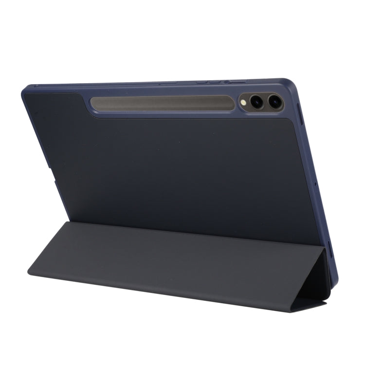 For Samsung Galaxy Tab S9 FE+ 3-Fold Pure Color TPU Leather Tablet Case with Pen Slot(Dark Blue)