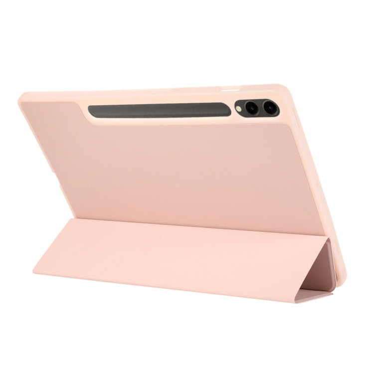For Samsung Galaxy Tab S9 FE+ 3-Fold Pure Color TPU Leather Tablet Case with Pen Slot(Pink)