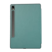 For Samsung Galaxy Tab  S10 FE / S9 FE 3-Fold Pure Color TPU Leather Tablet Case with Pen Slot(Dark Green)
