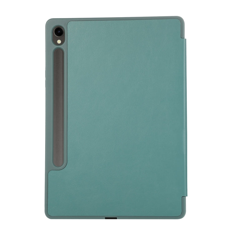 For Samsung Galaxy Tab  S10 FE / S9 FE 3-Fold Pure Color TPU Leather Tablet Case with Pen Slot(Dark Green)