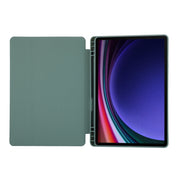 For Samsung Galaxy Tab  S10 FE / S9 FE 3-Fold Pure Color TPU Leather Tablet Case with Pen Slot(Dark Green)