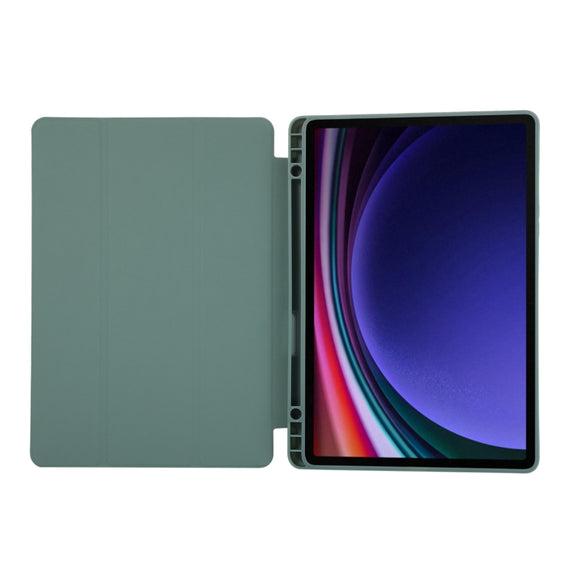 For Samsung Galaxy Tab  S10 FE / S9 FE 3-Fold Pure Color TPU Leather Tablet Case with Pen Slot(Dark Green)