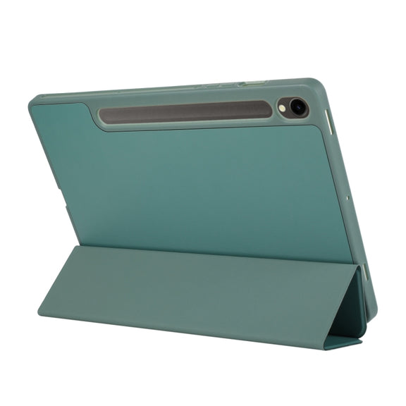 For Samsung Galaxy Tab  S10 FE / S9 FE 3-Fold Pure Color TPU Leather Tablet Case with Pen Slot(Dark Green)