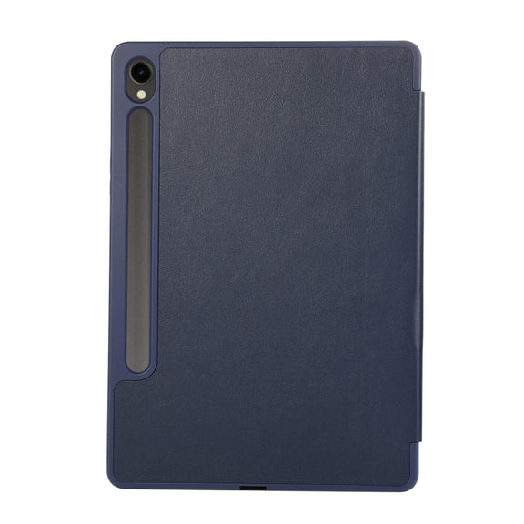For Samsung Galaxy Tab  S10 FE / S9 FE 3-Fold Pure Color TPU Leather Tablet Case with Pen Slot(Dark Blue)