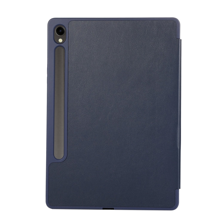 For Samsung Galaxy Tab  S10 FE / S9 FE 3-Fold Pure Color TPU Leather Tablet Case with Pen Slot(Dark Blue)
