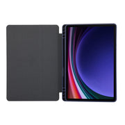 For Samsung Galaxy Tab  S10 FE / S9 FE 3-Fold Pure Color TPU Leather Tablet Case with Pen Slot(Dark Blue)
