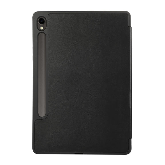 For Samsung Galaxy Tab S9 3-Fold Pure Color TPU Leather Tablet Case with Pen Slot(Black)