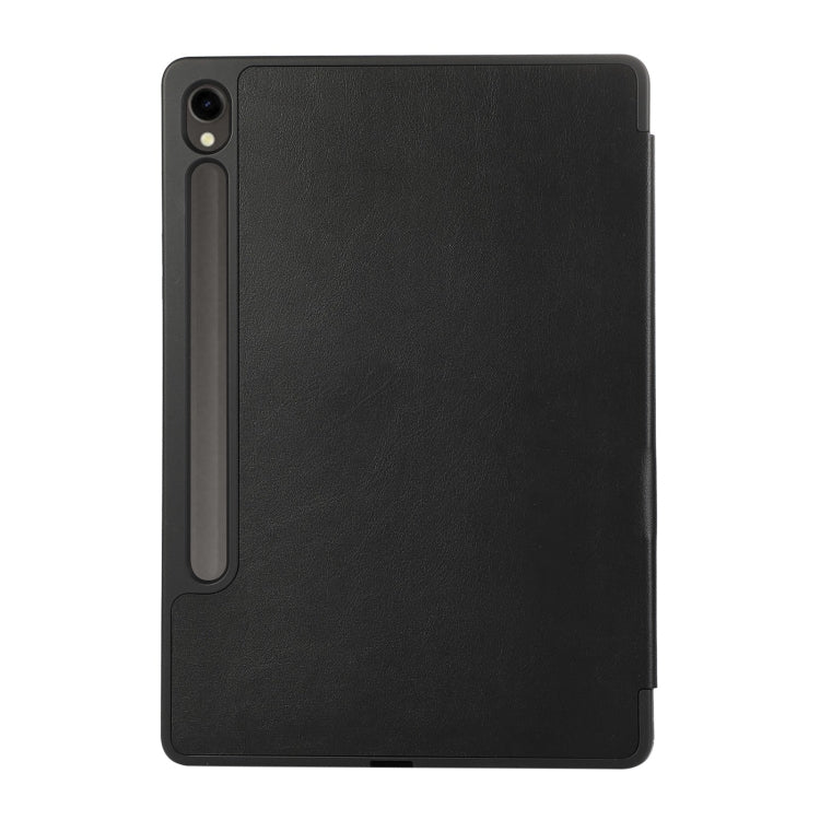 For Samsung Galaxy Tab S9 3-Fold Pure Color TPU Leather Tablet Case with Pen Slot(Black)
