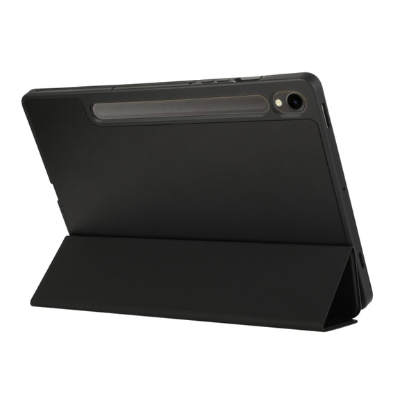 For Samsung Galaxy Tab S9 3-Fold Pure Color TPU Leather Tablet Case with Pen Slot(Black)