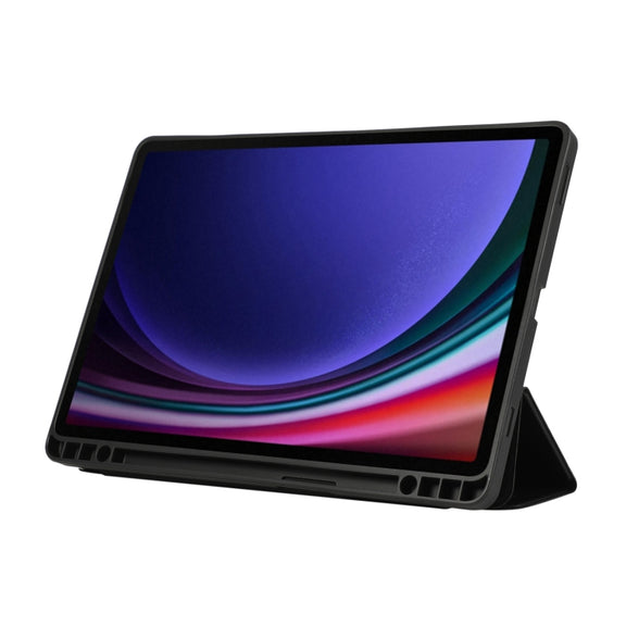 For Samsung Galaxy Tab S9 3-Fold Pure Color TPU Leather Tablet Case with Pen Slot(Black)