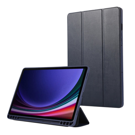 For Samsung Galaxy Tab S10 FE /  S9 3-Fold Pure Color TPU Leather Tablet Case with Pen Slot(Dark Blue) - Galaxy Tab S9 Cases by PMC Jewellery | Online Shopping South Africa | PMC Jewellery | Buy Now Pay Later Mobicred