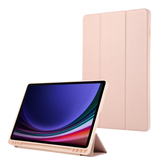 For Samsung Galaxy Tab S10 FE /  S9 3-Fold Pure Color TPU Leather Tablet Case with Pen Slot(Pink) - free shipping - PMC Jewellery - Order now!