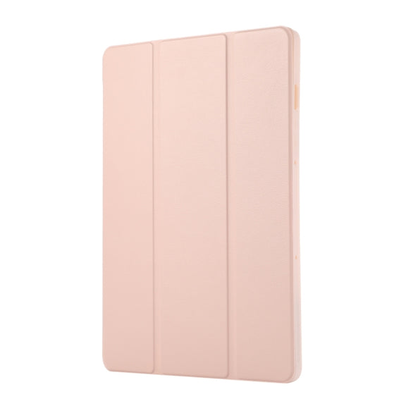 For Samsung Galaxy Tab S10 FE /  S9 3-Fold Pure Color TPU Leather Tablet Case with Pen Slot(Pink)