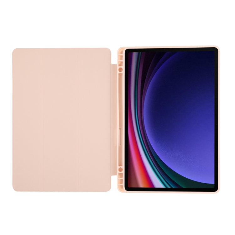 For Samsung Galaxy Tab S10 FE /  S9 3-Fold Pure Color TPU Leather Tablet Case with Pen Slot(Pink)