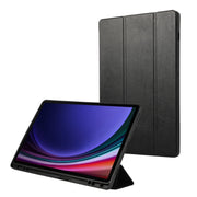 For Samsung Galaxy Tab S9+ 3-Fold Pure Color TPU Leather Tablet Case with Pen Slot(Black)