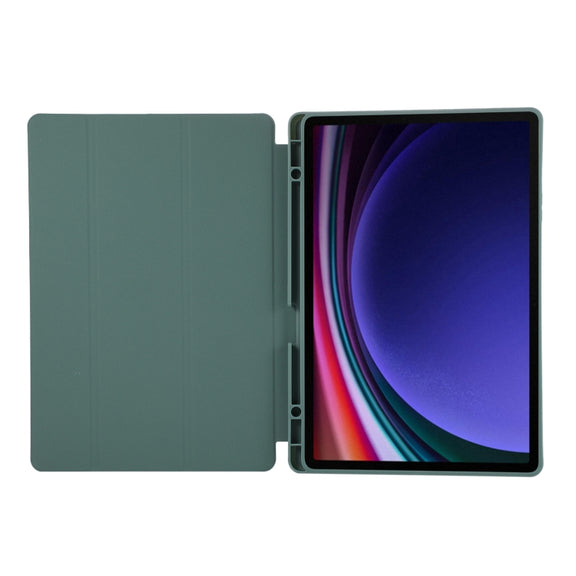 For Samsung Galaxy Tab S9+ / S10+ 3-Fold Pure Color TPU Leather Tablet Case with Pen Slot(Dark Green)