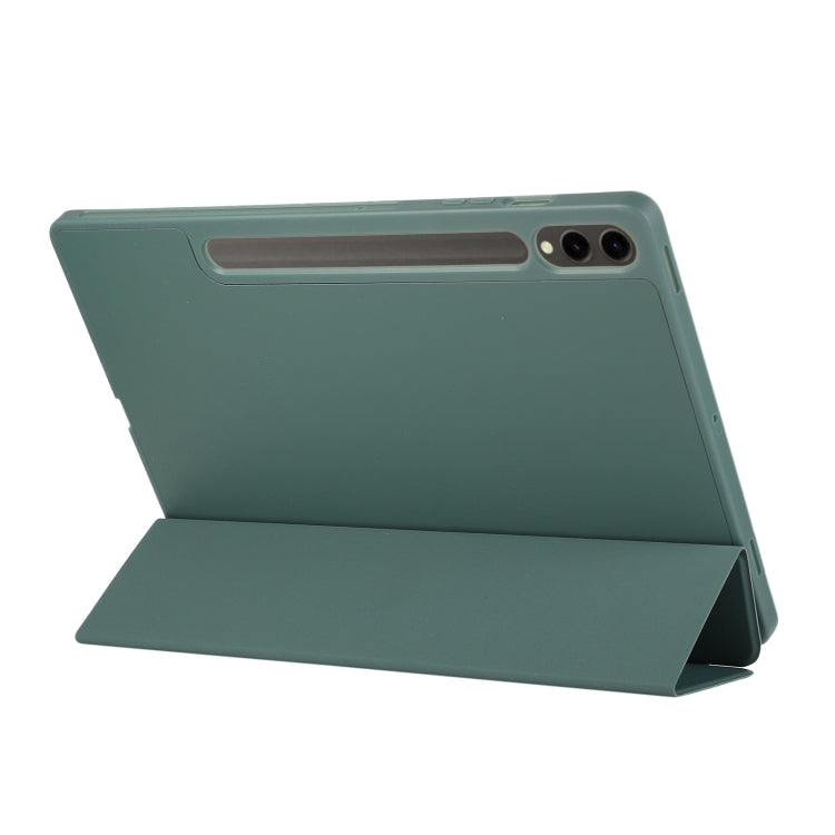 For Samsung Galaxy Tab S9+ / S10+ 3-Fold Pure Color TPU Leather Tablet Case with Pen Slot(Dark Green)