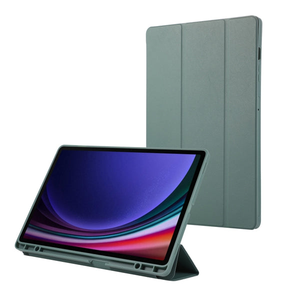 For Samsung Galaxy Tab S9+ / S10+ 3-Fold Pure Color TPU Leather Tablet Case with Pen Slot(Dark Green)