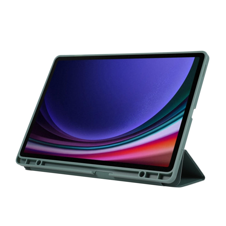 For Samsung Galaxy Tab S9+ / S10+ 3-Fold Pure Color TPU Leather Tablet Case with Pen Slot(Dark Green)