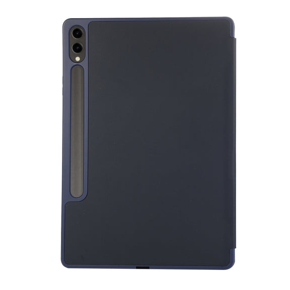 For Samsung Galaxy Tab S9+ 3-Fold Pure Color TPU Leather Tablet Case with Pen Slot(Dark Blue)