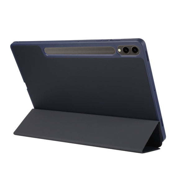 For Samsung Galaxy Tab S9+ 3-Fold Pure Color TPU Leather Tablet Case with Pen Slot(Dark Blue)