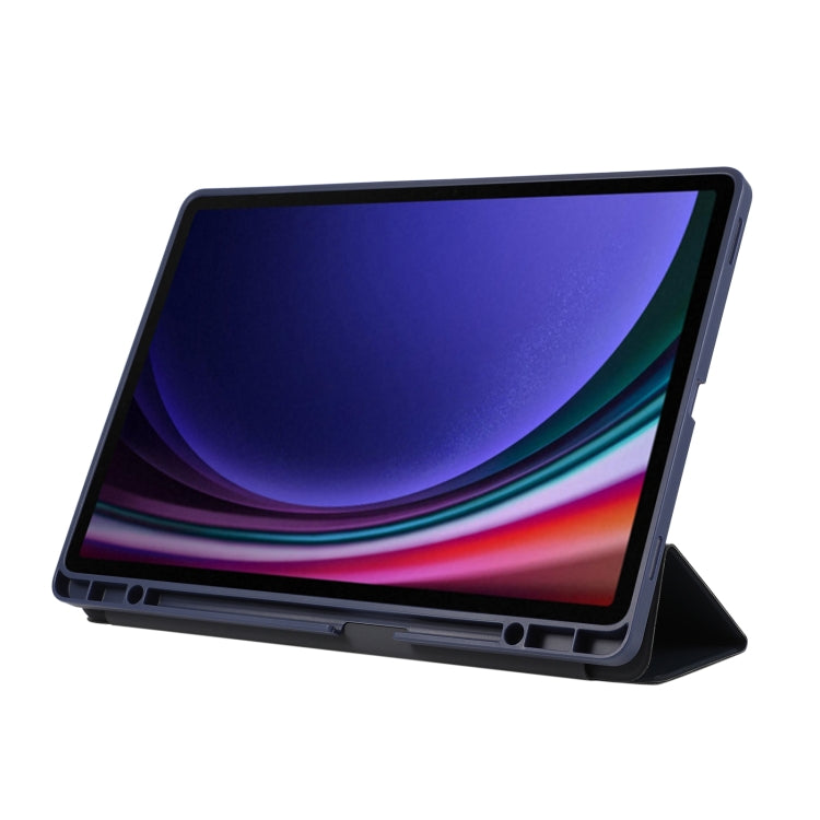 For Samsung Galaxy Tab S9+ 3-Fold Pure Color TPU Leather Tablet Case with Pen Slot(Dark Blue)