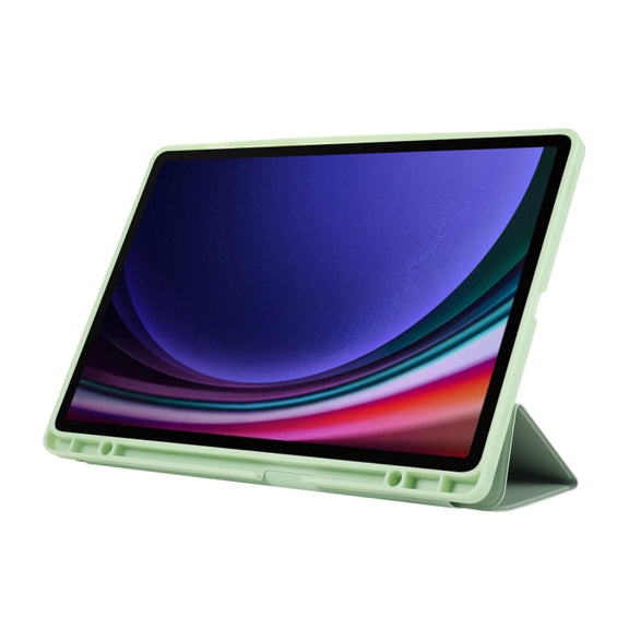 For Samsung Galaxy Tab S9+ / S10+ 3-Fold Pure Color TPU Leather Tablet Case with Pen Slot(Green)