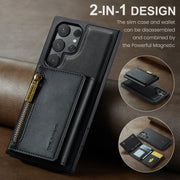 For Samsung Galaxy S24 Ultra 5G DG.MING M5 Series Zip RFID Multi Card Detachable Leather Phone Case(Black)
