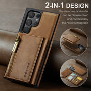 For Samsung Galaxy S24 Ultra 5G DG.MING M5 Series Zip RFID Multi Card Detachable Leather Phone Case(Brown)