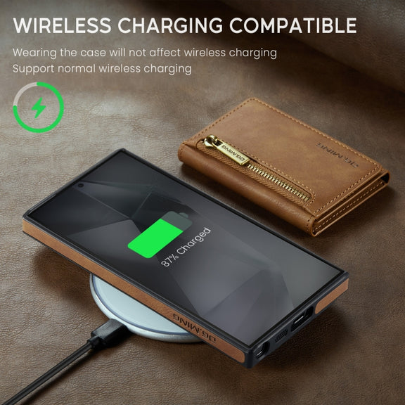 For Samsung Galaxy S24 Ultra 5G DG.MING M5 Series Zip RFID Multi Card Detachable Leather Phone Case(Brown)
