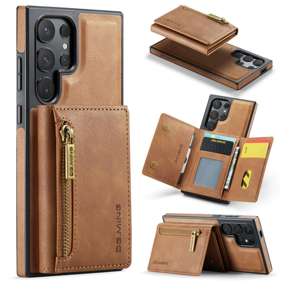 For Samsung Galaxy S24 Ultra 5G DG.MING M5 Series Zip RFID Multi Card Detachable Leather Phone Case(Brown)