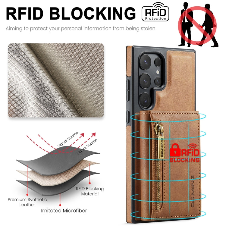 For Samsung Galaxy S24 Ultra 5G DG.MING M5 Series Zip RFID Multi Card Detachable Leather Phone Case(Brown)