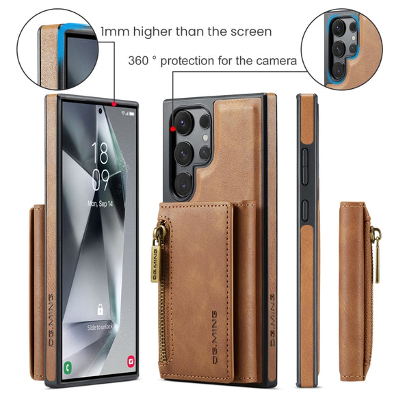 For Samsung Galaxy S24 Ultra 5G DG.MING M5 Series Zip RFID Multi Card Detachable Leather Phone Case(Brown)