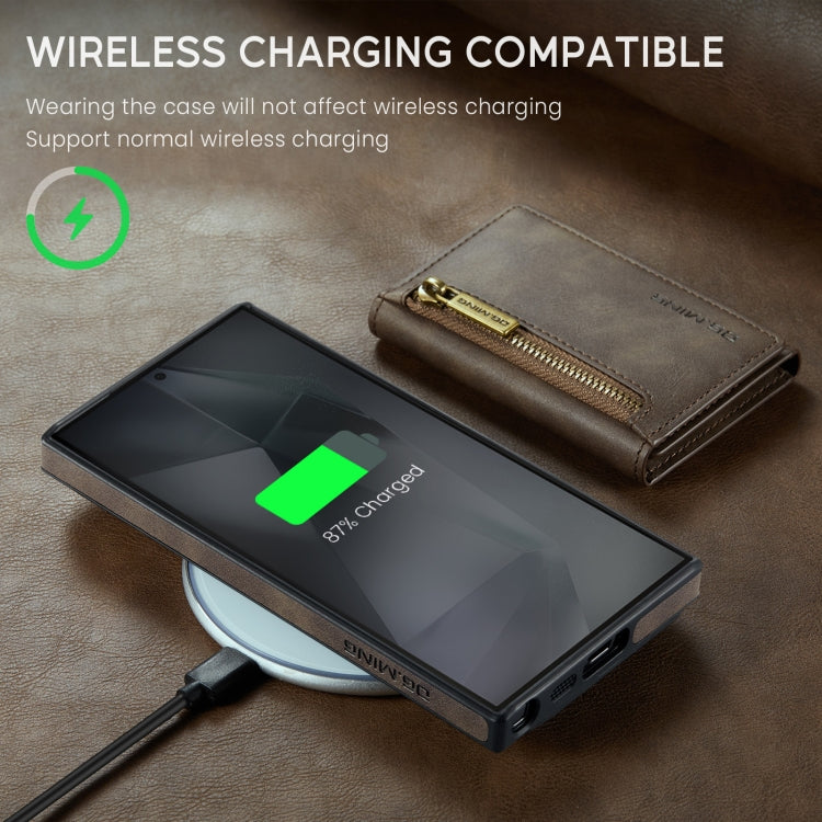 For Samsung Galaxy S24 Ultra 5G DG.MING M5 Series Zip RFID Multi Card Detachable Leather Phone Case(Coffee)