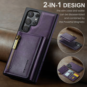 For Samsung Galaxy S24 Ultra 5G DG.MING M5 Series Zip RFID Multi Card Detachable Leather Phone Case(Purple)
