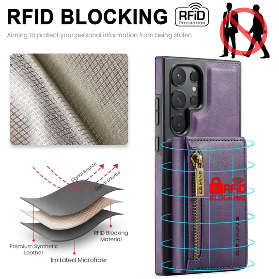 For Samsung Galaxy S24 Ultra 5G DG.MING M5 Series Zip RFID Multi Card Detachable Leather Phone Case(Purple)