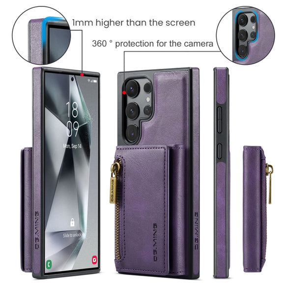 For Samsung Galaxy S24 Ultra 5G DG.MING M5 Series Zip RFID Multi Card Detachable Leather Phone Case(Purple)