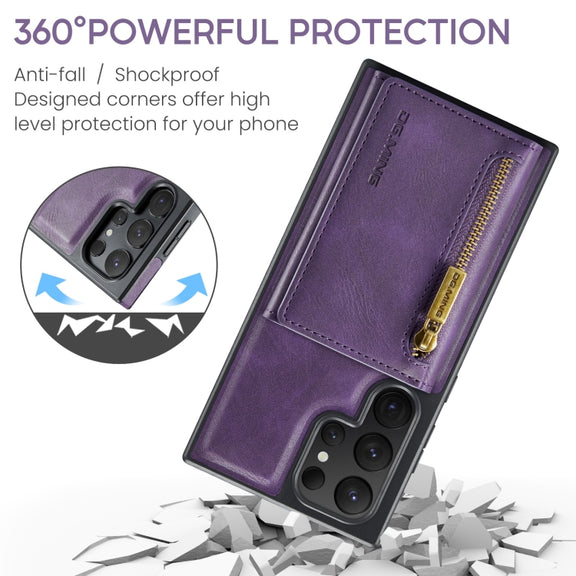 For Samsung Galaxy S24 Ultra 5G DG.MING M5 Series Zip RFID Multi Card Detachable Leather Phone Case(Purple)