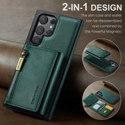 For Samsung Galaxy S24 Ultra 5G DG.MING M5 Series Zip RFID Multi Card Detachable Leather Phone Case(Green)