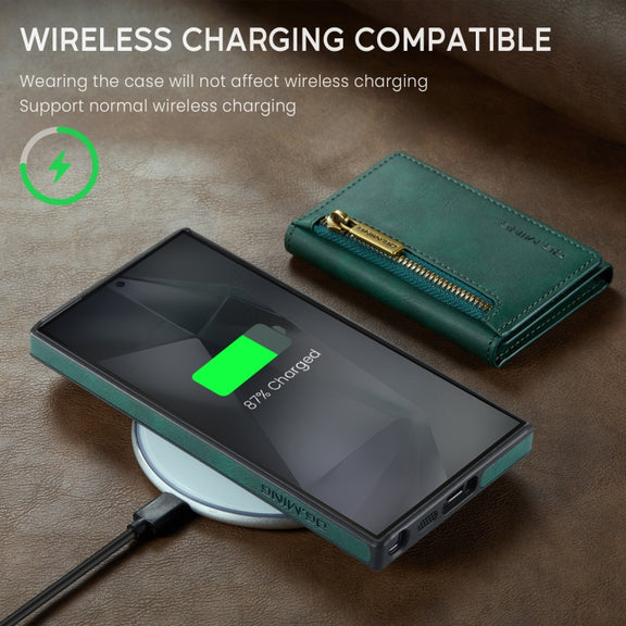 For Samsung Galaxy S24 Ultra 5G DG.MING M5 Series Zip RFID Multi Card Detachable Leather Phone Case(Green)