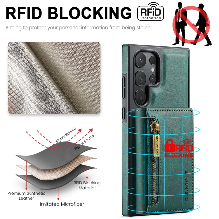 For Samsung Galaxy S24 Ultra 5G DG.MING M5 Series Zip RFID Multi Card Detachable Leather Phone Case(Green)