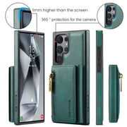 For Samsung Galaxy S24 Ultra 5G DG.MING M5 Series Zip RFID Multi Card Detachable Leather Phone Case(Green)