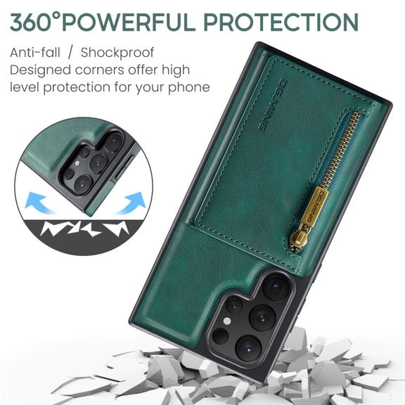For Samsung Galaxy S24 Ultra 5G DG.MING M5 Series Zip RFID Multi Card Detachable Leather Phone Case(Green)